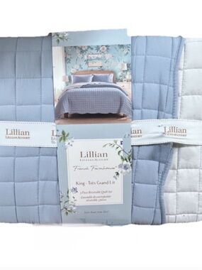 Lillian August Blue King Reversible Quilt Set 104”x90”